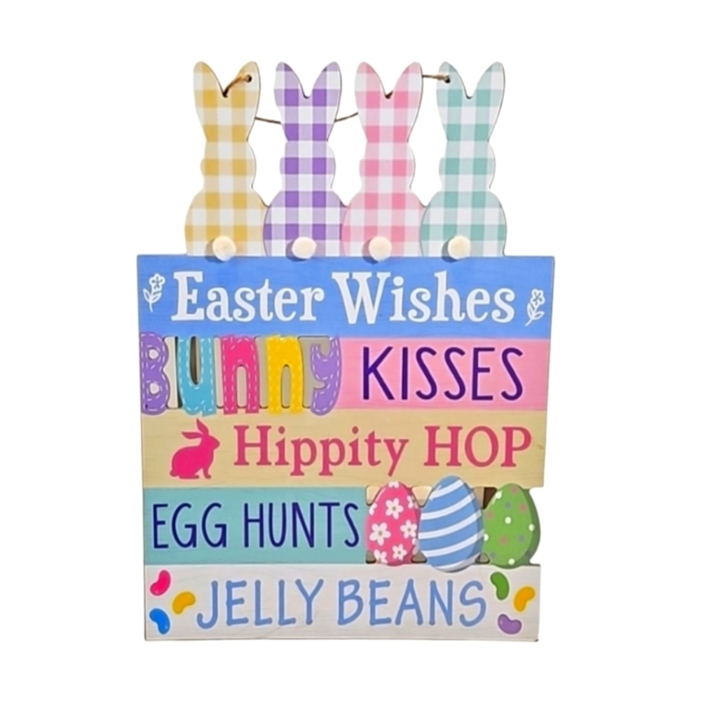 Hand Crafted Hand painted Easter Wall Decor Playwood bunny pastel tones rustic
